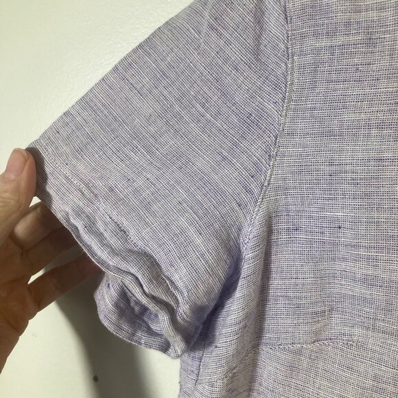 Womens Kim Rogers Linen Blend Button Shirt Short Sleeve S Bluish Purple White - Picture 4 of 8